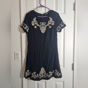 Lulus Tale To Tell Black Embroidered Short Sleeve Shift Dress